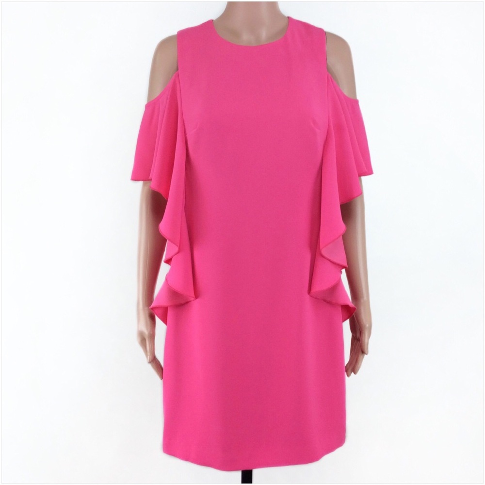 Bright Pink Shift Ruffled Shift Dress Size 4 - Picture 1 of 8